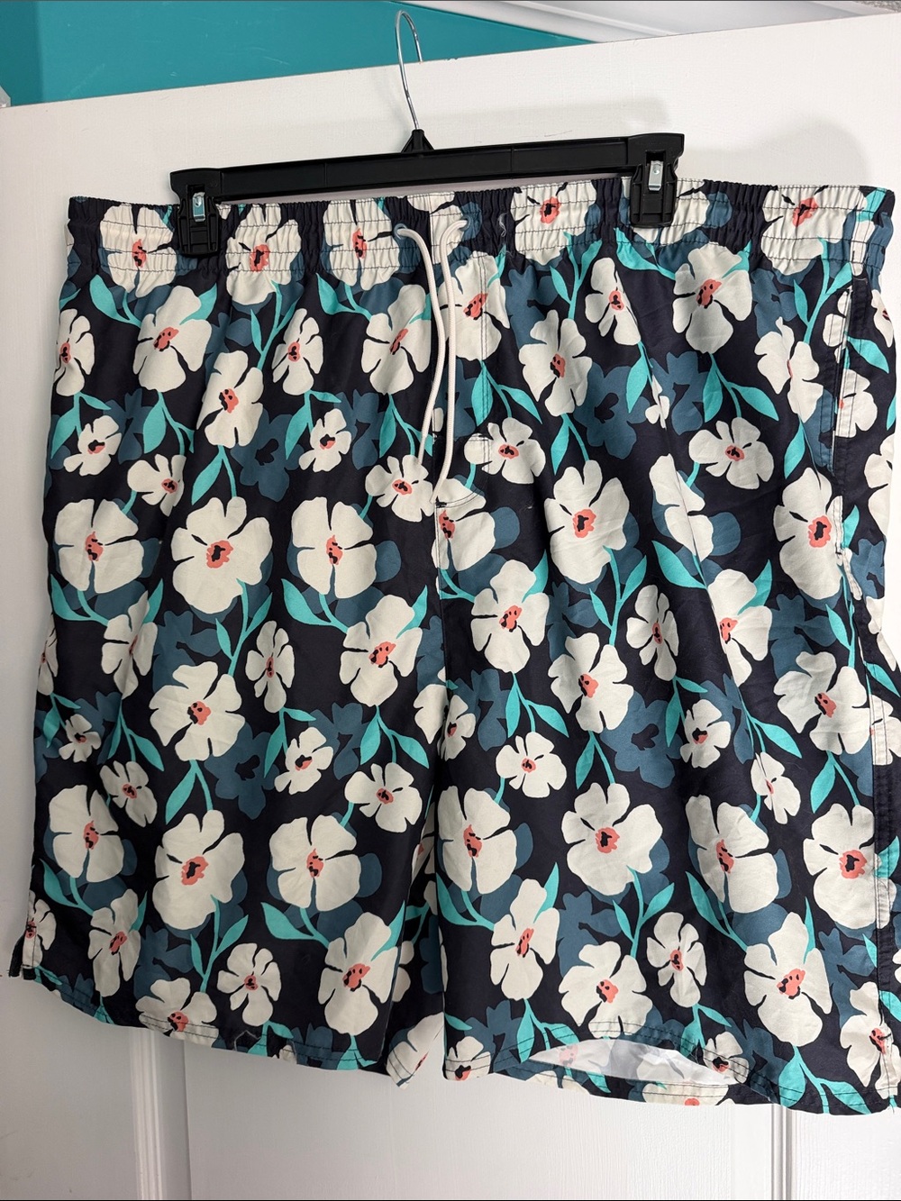 Old Navy Navy Floral Swim Shorts with White and Teal